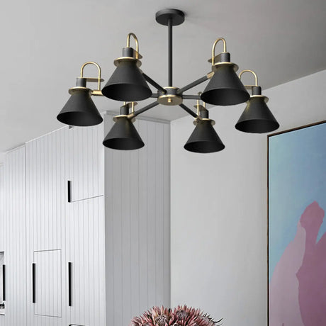 Contemporary Cone Metal Living Room Black Chandelier Image - 1