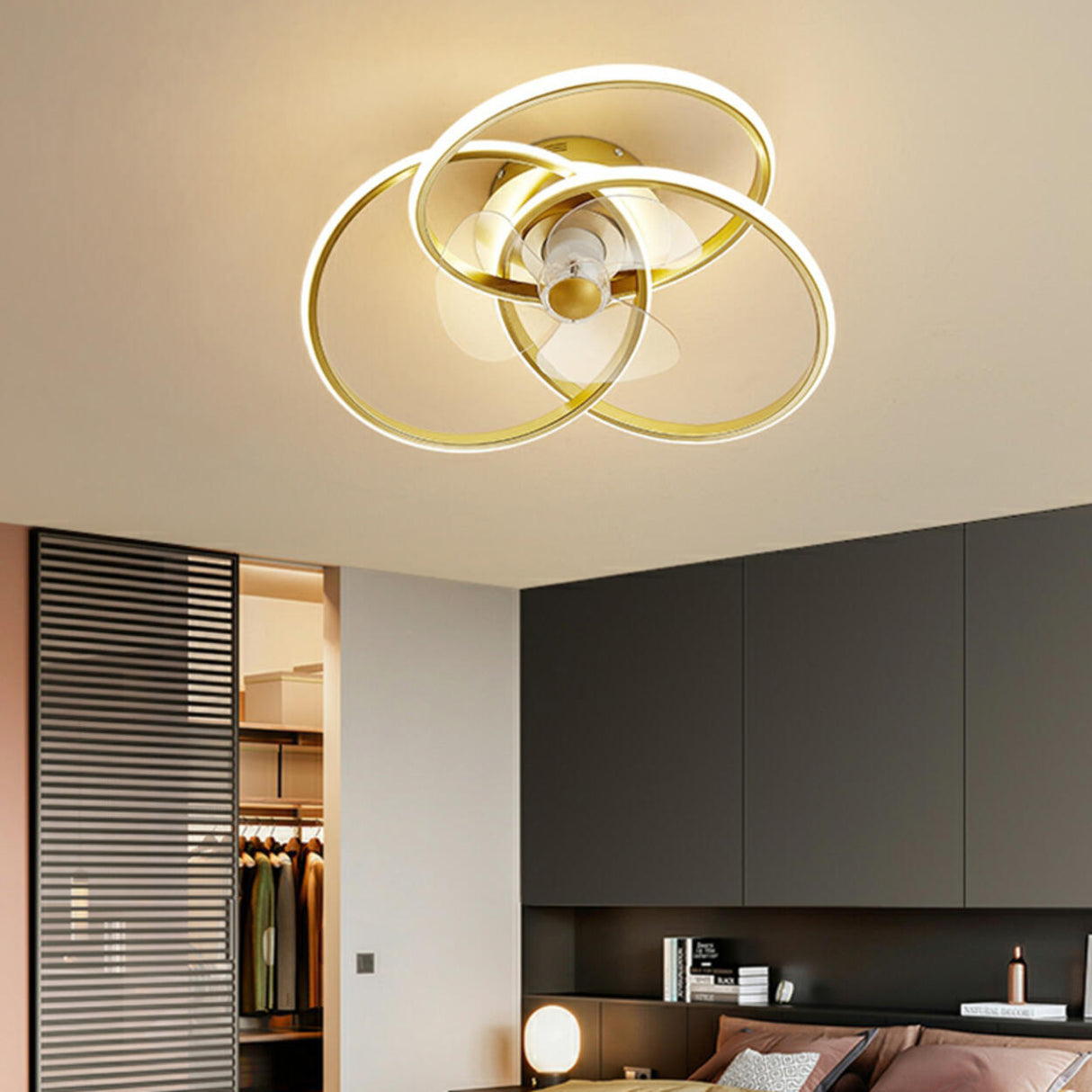 Contemporary Creative Linear Rings Ceiling Fan Light Image - 2