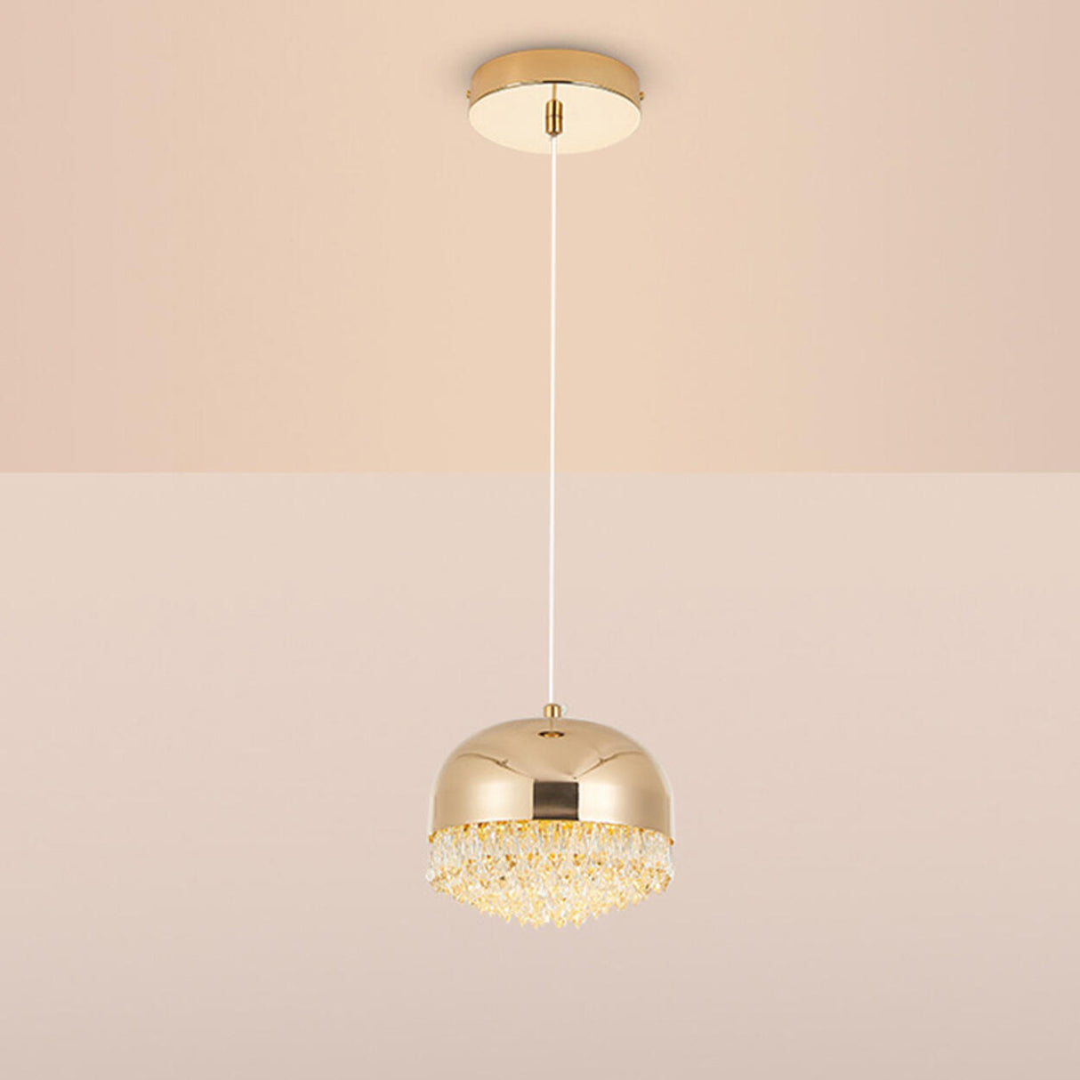 Contemporary Crystal Gold Dome Pendant Light Image - 11