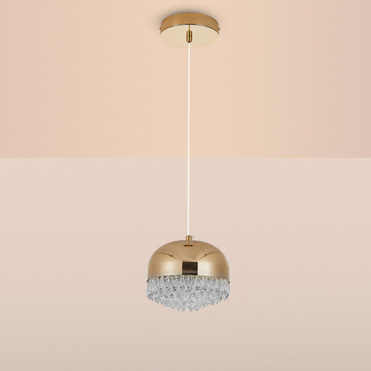 Contemporary Crystal Gold Dome Pendant Light Image - 12