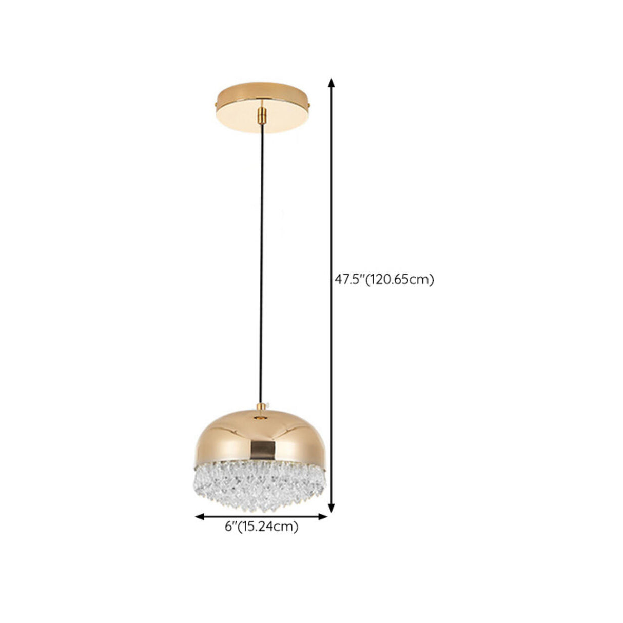 Contemporary Crystal Gold Dome Pendant Light 