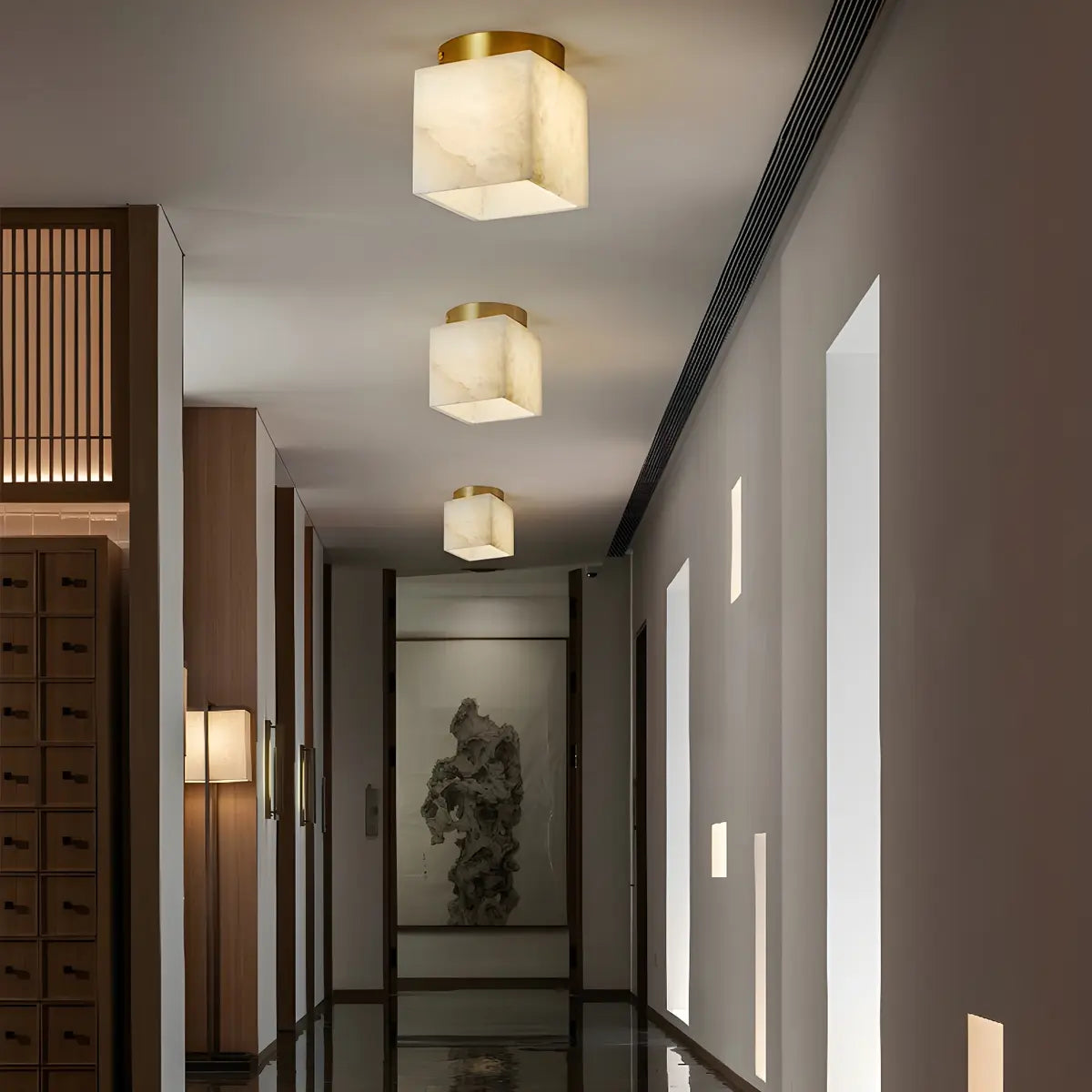 Contemporary Cube Alabaster Corridor Flush Mount Light Image - 1