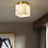 Contemporary Cube Alabaster Corridor Flush Mount Light Image - 13