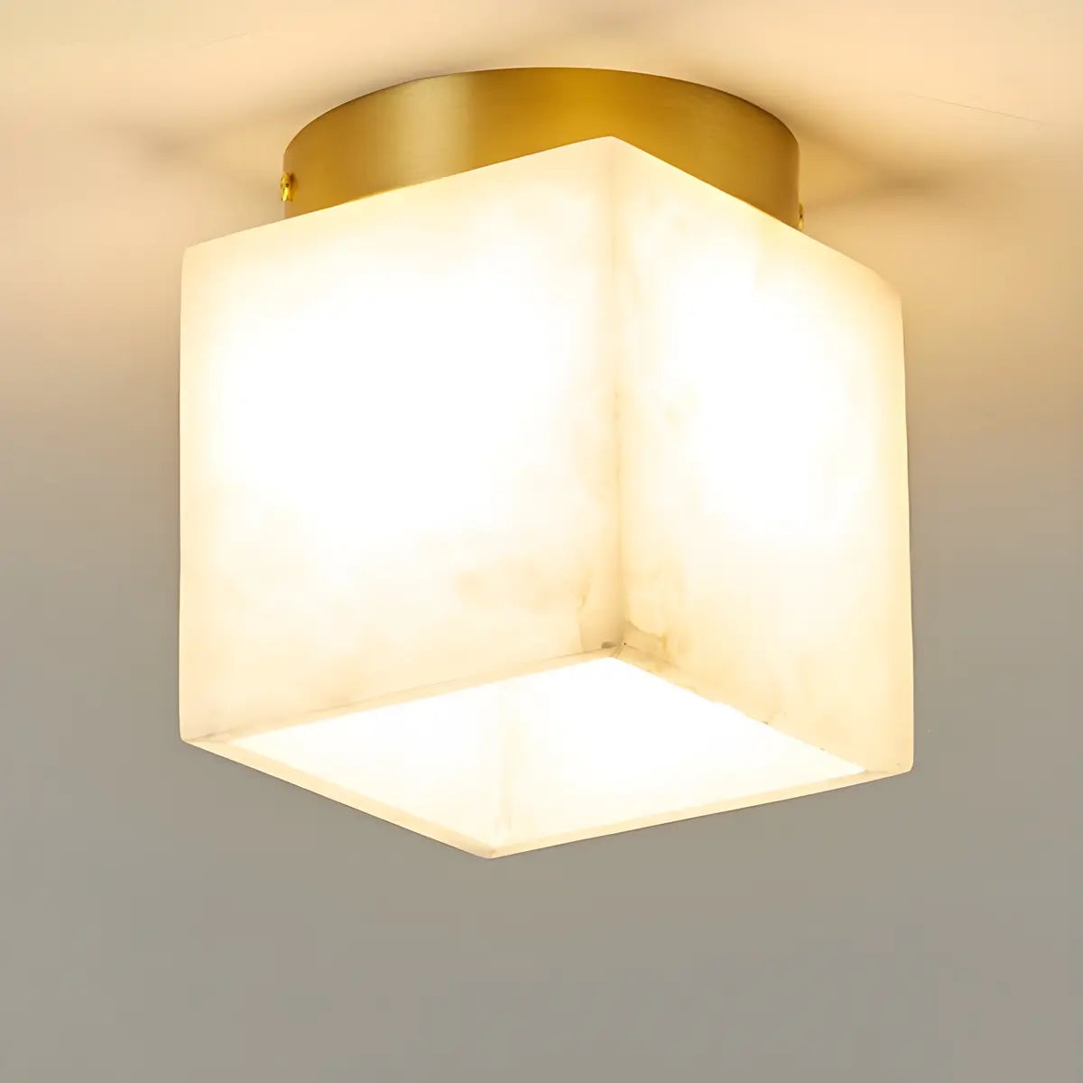 Contemporary Cube Alabaster Corridor Flush Mount Light Image - 8