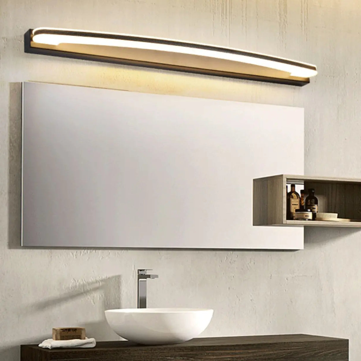 Contemporary Curved LED Bathroom Mirror Vanity Light Image - 11