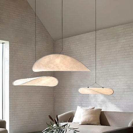 Modern White Silk Floating Shade Living Room Pendant Light Image - 1