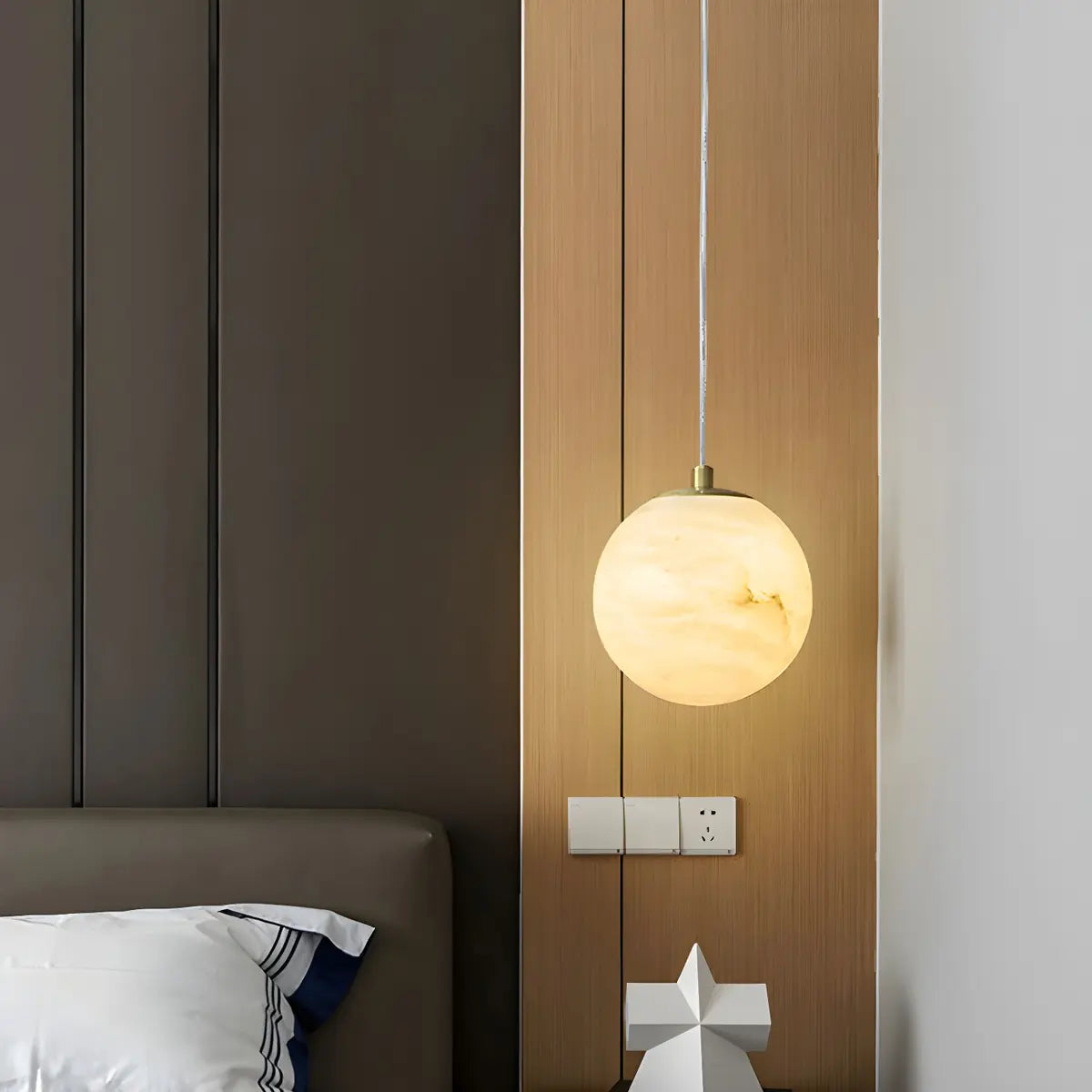 Contemporary Cylinder Alabaster Bedroom Pendant Light Image - 7