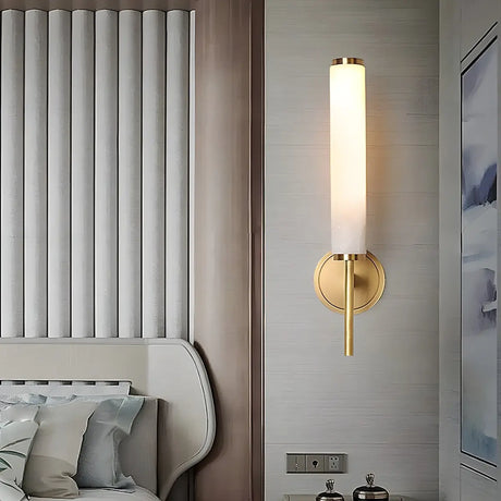 Contemporary Cylinder Alabaster Gold Bedside Wall Sconce Image - 1