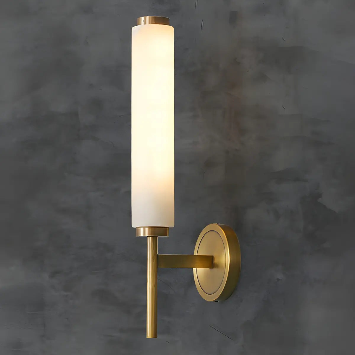 Contemporary Cylinder Alabaster Gold Bedside Wall Sconce Image - 7