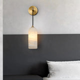 Contemporary Cylinder Bedroom Alabaster Mini Wall Lamp Image - 1