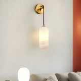 Contemporary Cylinder Bedroom Alabaster Mini Wall Lamp Image - 11