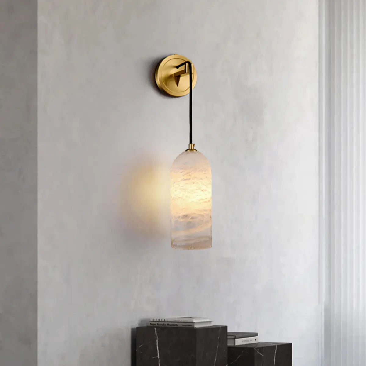 Contemporary Cylinder Bedroom Alabaster Mini Wall Lamp Image - 2