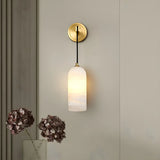 Contemporary Cylinder Bedroom Alabaster Mini Wall Lamp Image - 3