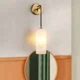 Contemporary Cylinder Bedroom Alabaster Mini Wall Lamp Image - 4