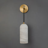 Contemporary Cylinder Bedroom Alabaster Mini Wall Lamp Image - 6