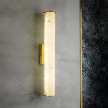 Contemporary Cylinder Marble Alabaster LED White Wall Sconce Image - 1