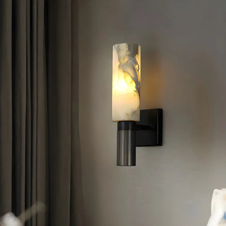 Contemporary Cylinder Marble Alabaster Mini Wall Lamp Image - 1