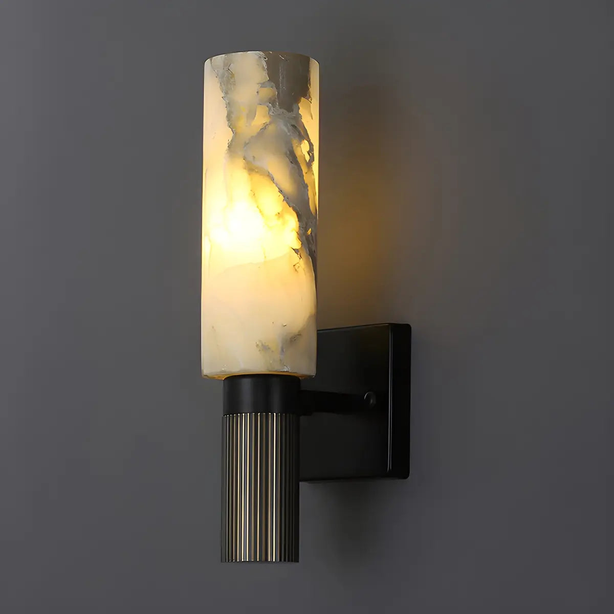 Contemporary Cylinder Marble Alabaster Mini Wall Lamp Image - 8