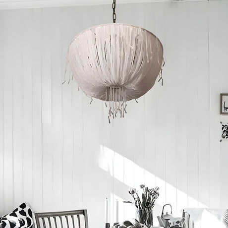 Contemporary Dining Room Woven Texture Dome Chandelier Image - 1