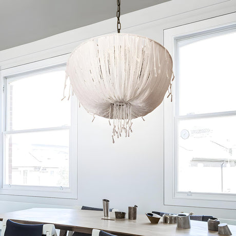 Contemporary Dining Room Woven Texture Dome Chandelier Image - 2