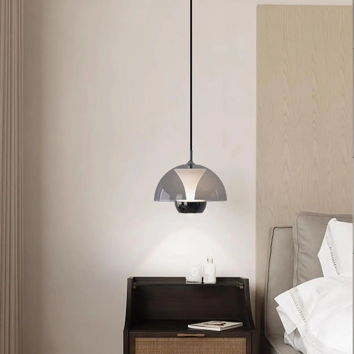 Contemporary Dome Bedroom Black LED Dimming Pendant Light Image - 13