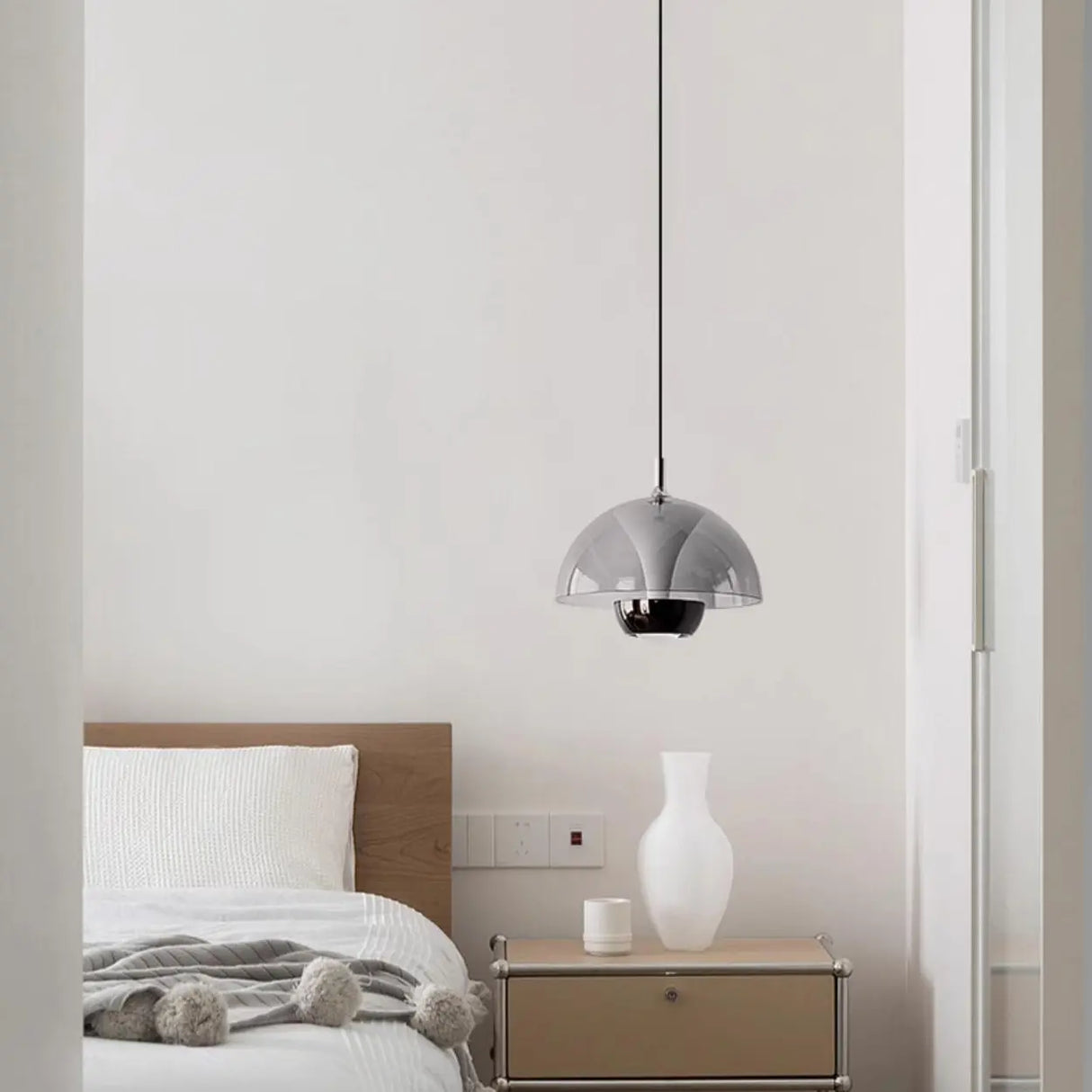 Contemporary Dome Bedroom Black LED Dimming Pendant Light Image - 4