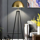 Contemporary Dome Brass Tripod Metal Floor Lamp Image - 1