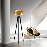 Contemporary Dome Brass Tripod Metal Floor Lamp Image - 11