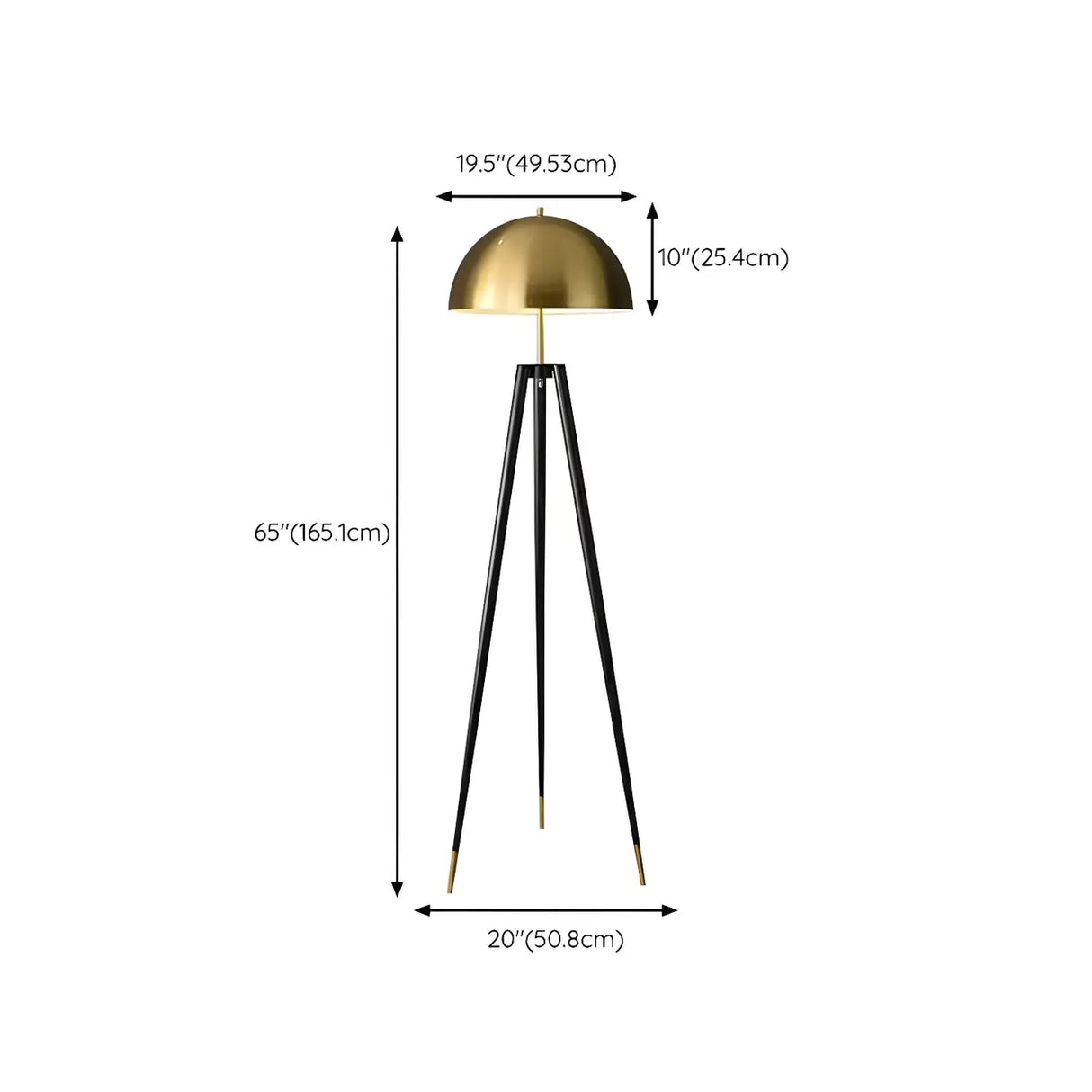 Contemporary Dome Brass Tripod Metal Floor Lamp 