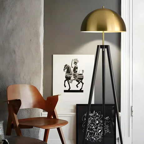 Contemporary Dome Brass Tripod Metal Floor Lamp Image - 2