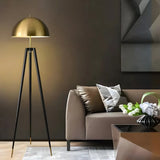 Contemporary Dome Brass Tripod Metal Floor Lamp Image - 4