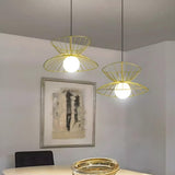 Contemporary Double Layered Gold Wire Pendant Light Image - 3