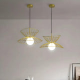 Contemporary Double Layered Gold Wire Pendant Light Image - 4