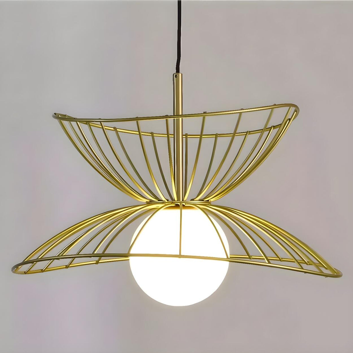 Contemporary Double Layered Gold Wire Pendant Light Image - 7