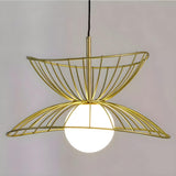 Contemporary Double Layered Gold Wire Pendant Light Image - 7