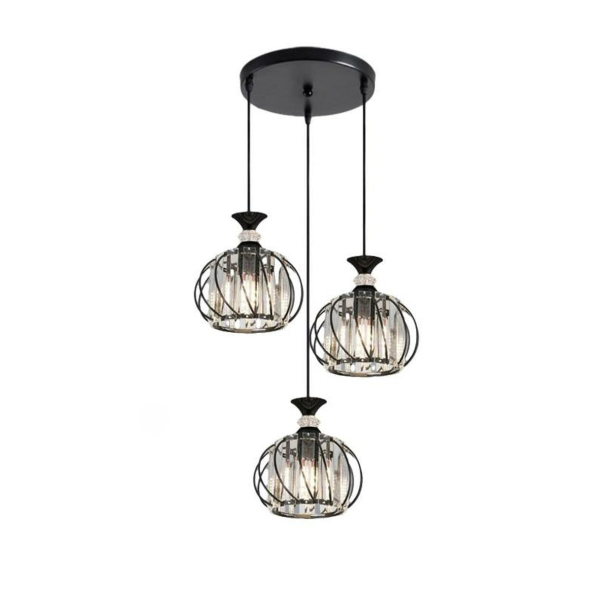 Contemporary Drum Clear Crystal 3 Lights Pendant Light Kit Image - 3