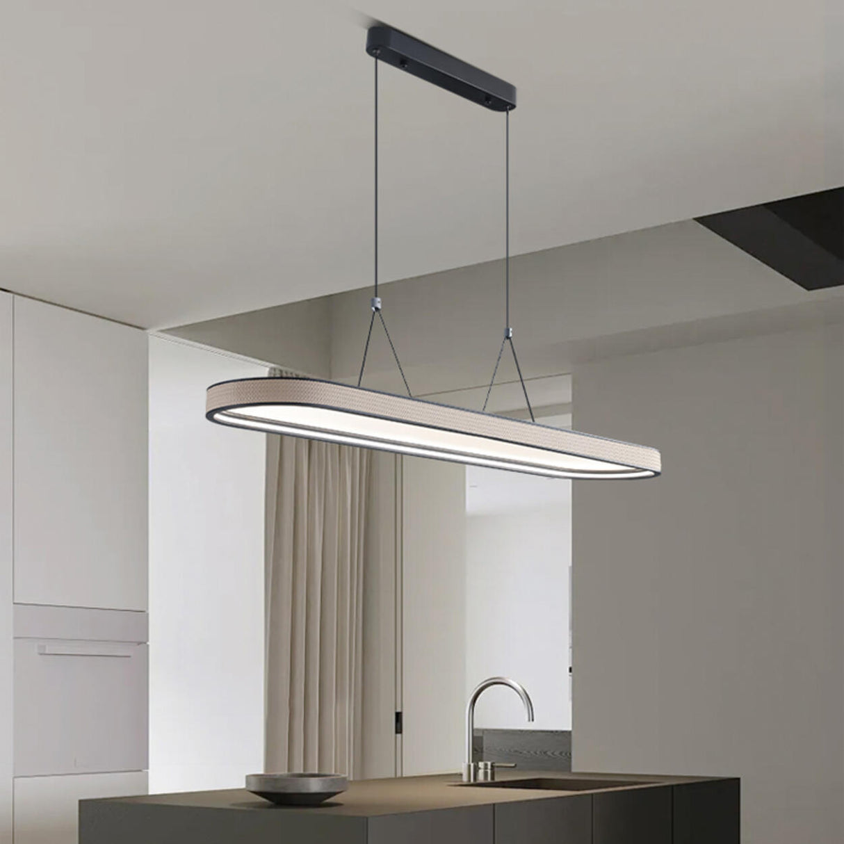 Contemporary Elliptical LED Island Pendant Light Image - 3