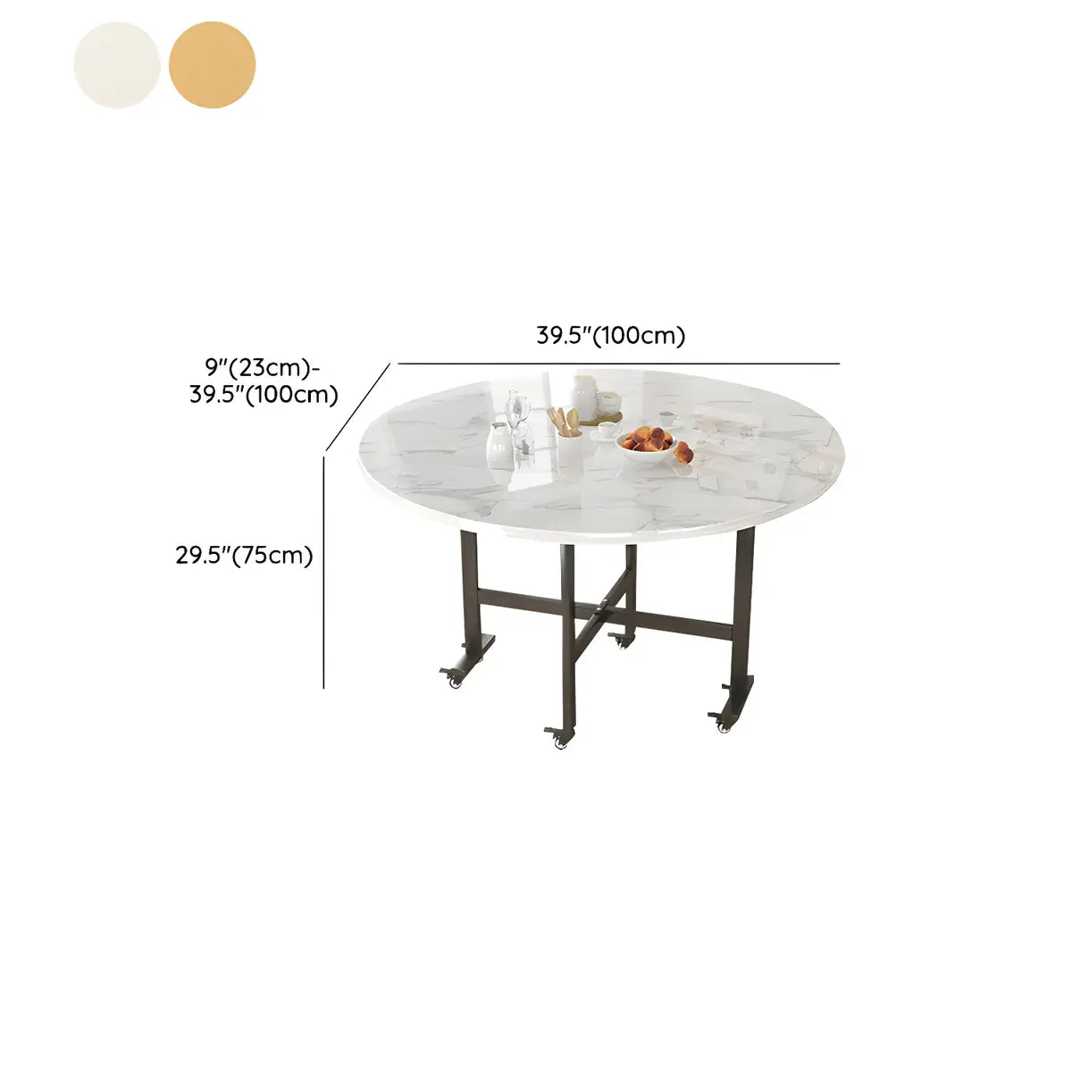 Contemporary Extendable Round Marble Dining Table Steel Base 