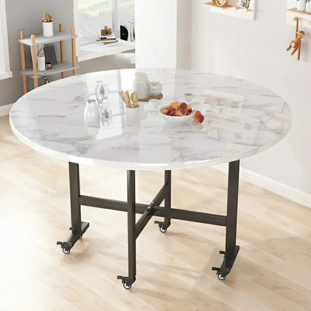 Contemporary Extendable Round Marble Dining Table Steel Base Image - 6