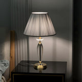 Contemporary Fabric Shade Crystal Base Table Lamp Image - 1