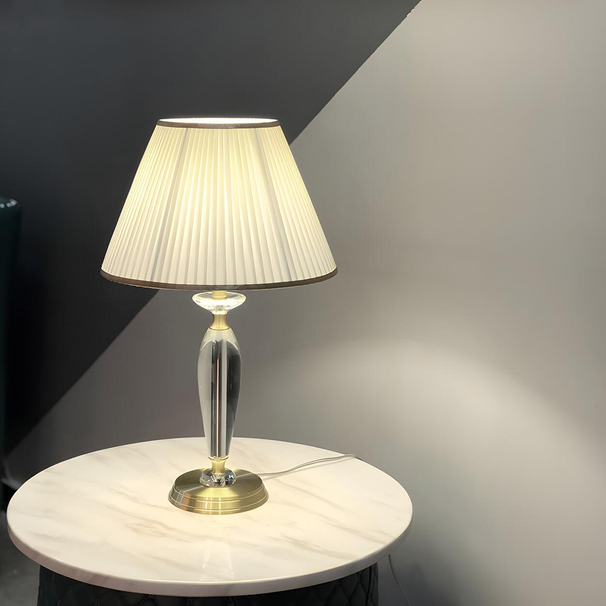 Contemporary Fabric Shade Crystal Base Table Lamp Image - 14