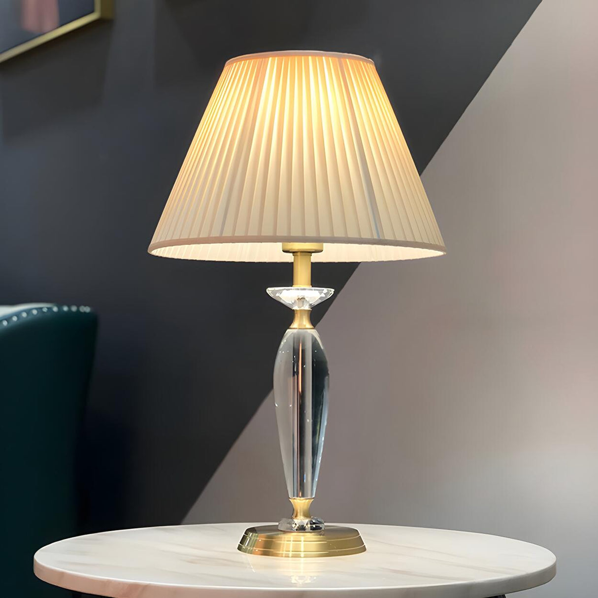 Contemporary Fabric Shade Crystal Base Table Lamp Image - 6