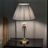 Contemporary Fabric Shade Crystal Base Table Lamp Image - 8