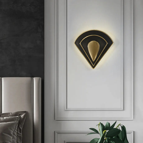 Contemporary Fan Shaped Black and Gold Wall Sconce Image - 2