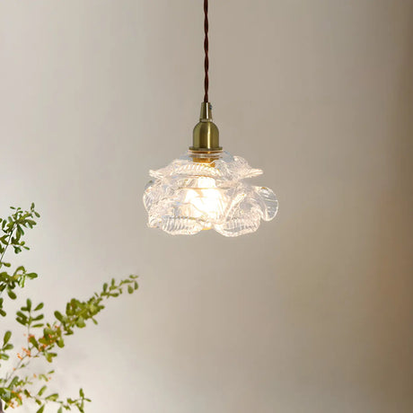 Contemporary Flower Clear Glass Pendant Light Gold Image - 1