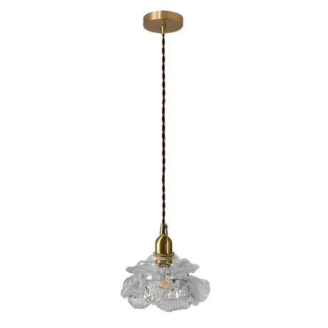 Contemporary Flower Clear Glass Pendant Light Gold Image - 2