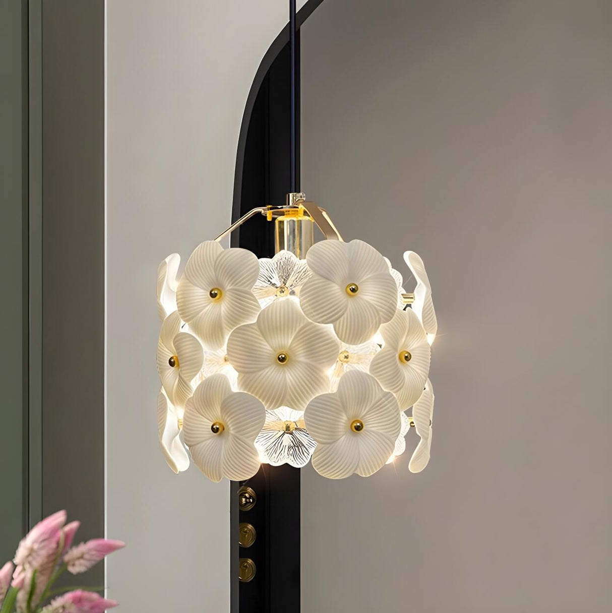 Contemporary Flower Crystal Orchid Blossom Pendant Light Image - 11