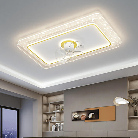 Contemporary Geometric Flush Ceiling Fan with LED Light Image - 1