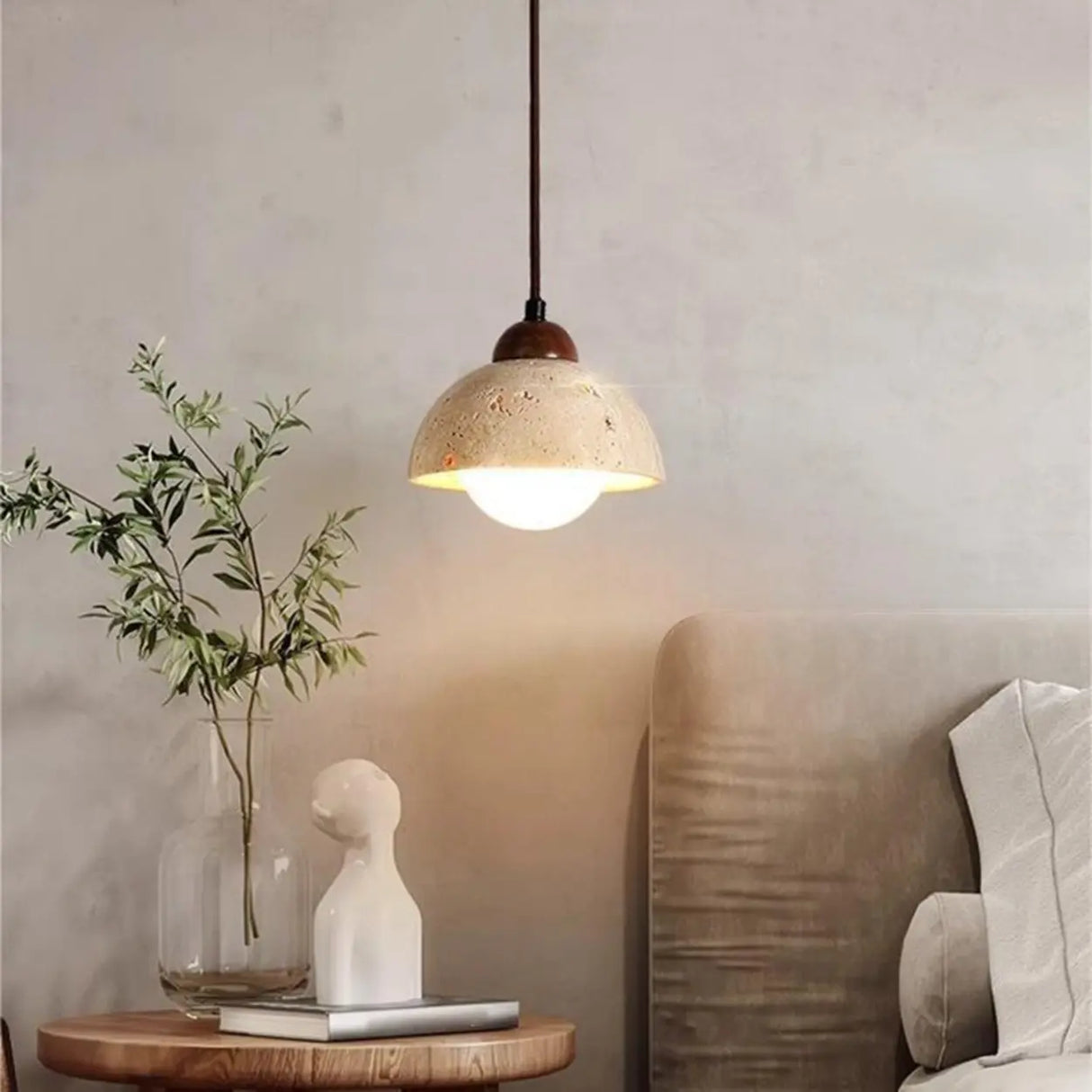 Contemporary Geometric Stone Bedroom Pendant Light Image - 4