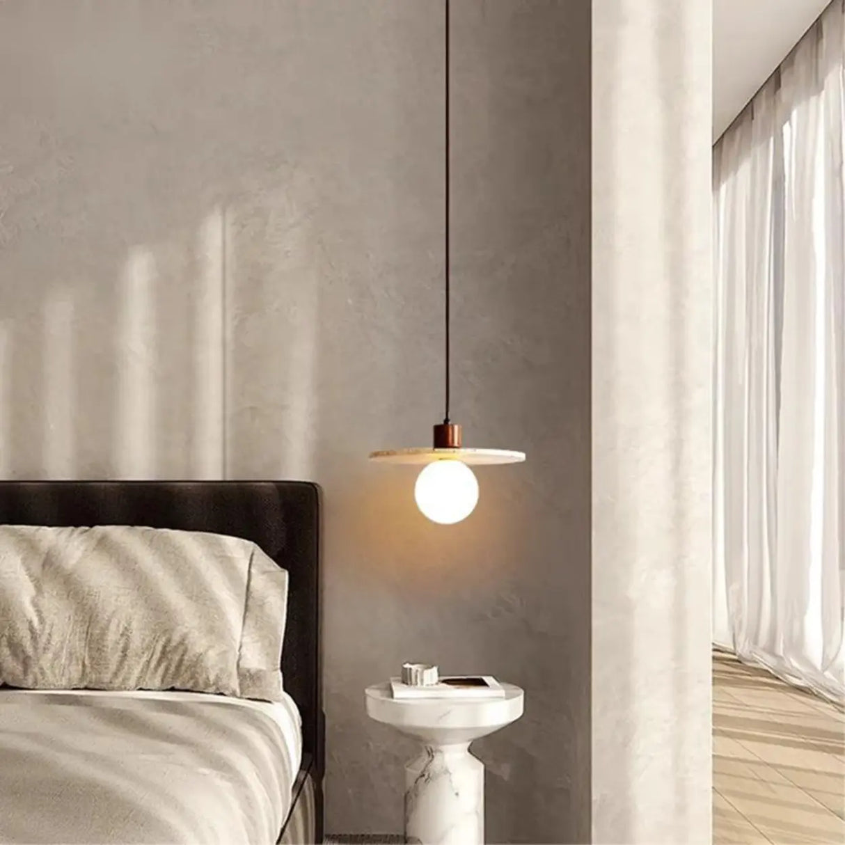 Contemporary Geometric Stone Bedroom Pendant Light Image - 8